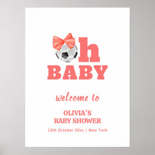 Koraal Perzik Oh Baby Boog Voetbal Baby Shower Wel Poster