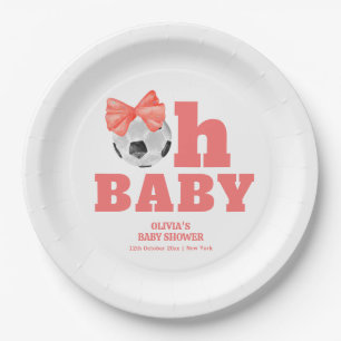 Koraal Perzik Oh Baby Boog Voetbal Sport Baby Show Papieren Bordje
