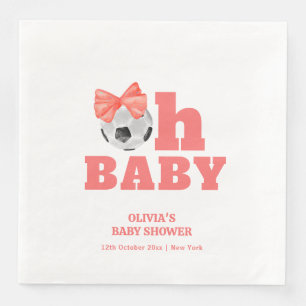 Koraal Perzik Oh Baby Boog Voetbal Sport Baby Show Servet