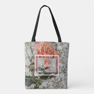 Koraal Perzik Roos Overal Print Bloemige Bruiloft Tote Bag