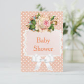 Koraal, perzik Roos  Poilka Dot Baby shower Kaart (Staand voorkant)
