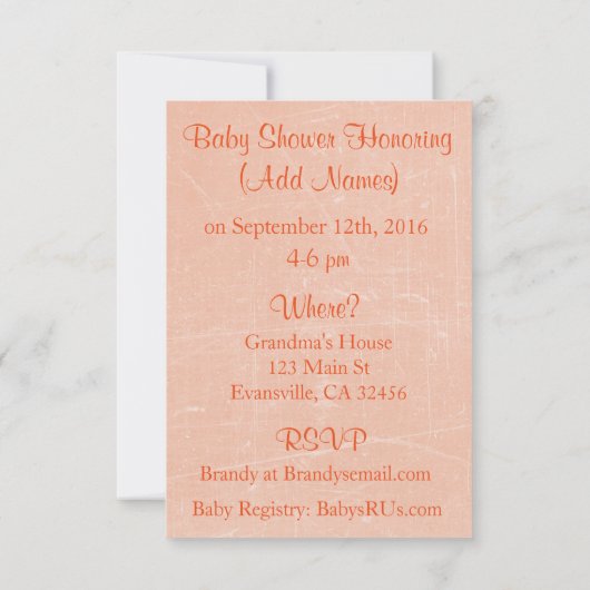 Koraal, perzik Roos  Poilka Dot Baby shower Kaart (Achterkant)