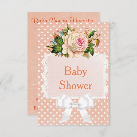 Koraal, perzik Roos  Poilka Dot Baby shower Kaart (Voorkant / Achterkant)