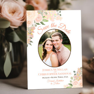Koraal Perzik Waterverf Bloem Ovaal Foto Bruiloft Save The Date