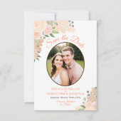 Koraal Perzik Waterverf Bloem Ovaal Foto Bruiloft Save The Date (Voorkant)