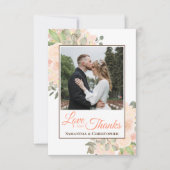 Koraal Perzik Waterverf Bloemen Foto & Nota Trouwe Bedankkaart (Voorkant)