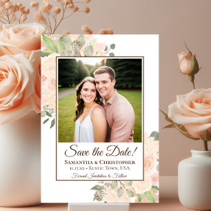 Koraal Perzik Waterverf Boho Bloemige Foto Bruilof Save The Date