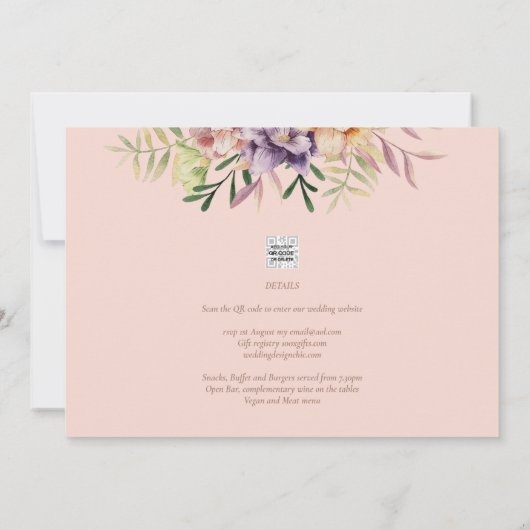 Koraal Perzik Zomer Bloemige Trouw Uitnodiging QR (Achterkant)
