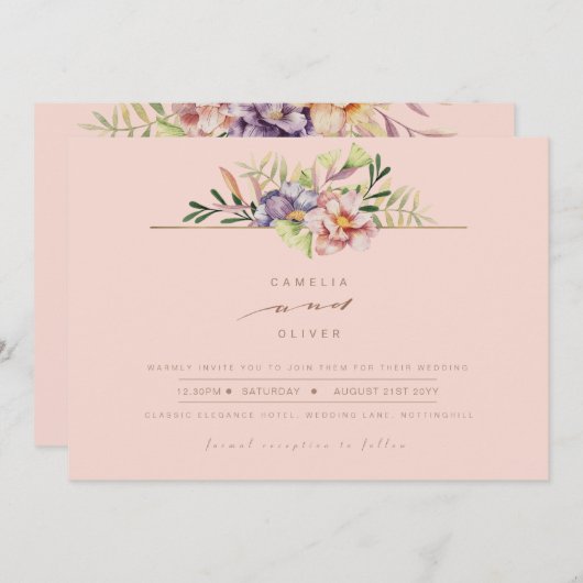 Koraal Perzik Zomer Bloemige Trouw Uitnodiging QR (Voorkant / Achterkant)