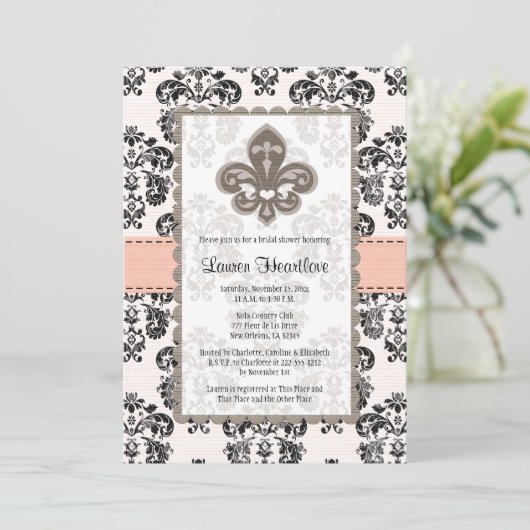 Koraal Perzikfleur de Lis Bridal Shower-uitnodigin Kaart (Staand voorkant)