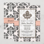 Koraal Perzikfleur de Lis Bridal Shower-uitnodigin Kaart (Voorkant / Achterkant)