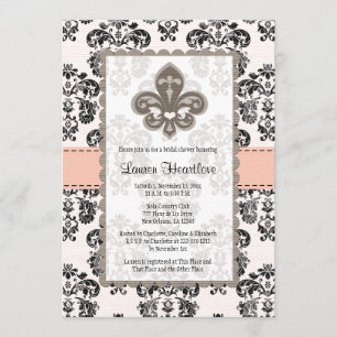 Koraal Perzikfleur de Lis Bridal Shower-uitnodigin Kaart
