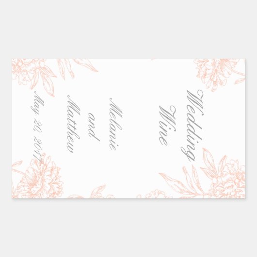 Koraal Pioenrozen Bloemen Bruiloft Wijn Label (Voorkant)