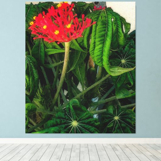 Koraal Plant bladeren en bloemen Canvas Afdruk (Insitu (Houten vloer))