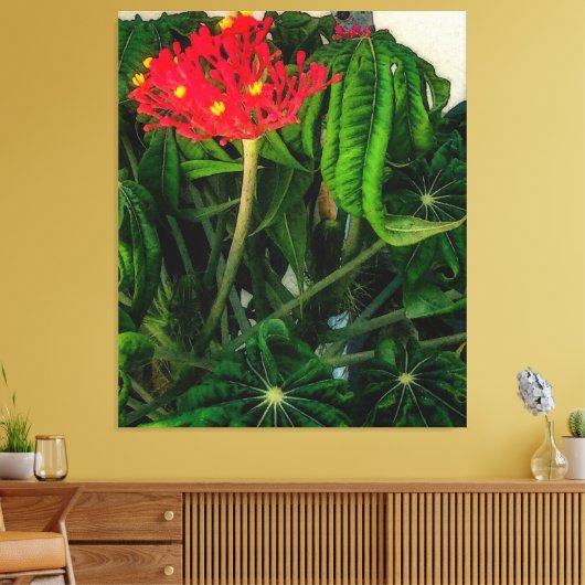 Koraal Plant bladeren en bloemen Canvas Afdruk (Insitu (Woonkamer))