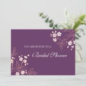 Koraal - Plum Floral Bridal - Shower - Uitnodiging (Staand voorkant)
