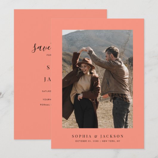 Koraal Pop Moderne foto bruiloft Save The Date (Voorkant / Achterkant)