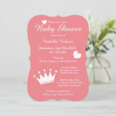 Koraal prinses kroon baby douche uitnodigingen (Staand voorkant)