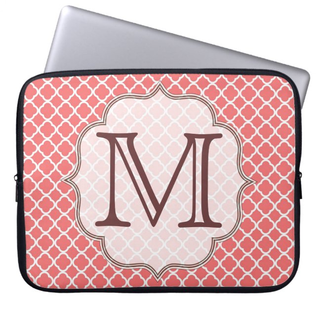 Koraal Quaterfoil Latti Monogram 15" Laptop Hoesje Laptop Sleeve (Voorkant)