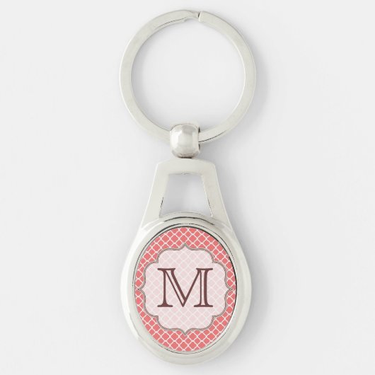 Koraal Quatrefoil Latti Monogram Initiaal Sleutelh Sleutelhanger (Voorkant)
