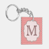 Koraal Quatrefoil Latti Monogram Initiaal Sleutelh Sleutelhanger (Voorkant Links)