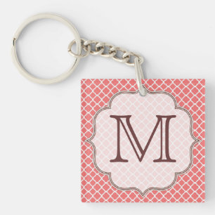 Koraal Quatrefoil Latti Monogram Initiaal Sleutelh Sleutelhanger