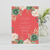 Koraal Ranunculus Loof Eucalyptus Bruiloft Kaart (Staand voorkant)