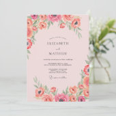 Koraal Ranunculus Roze Eucalyptus Bruiloft Kaart (Staand voorkant)