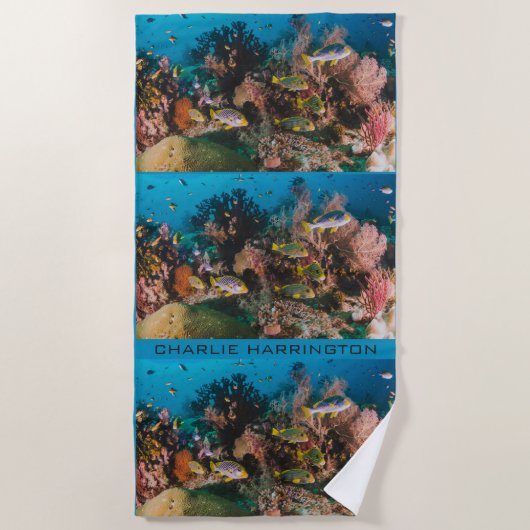 Koraal Reef aangepaste naam strand handdoek (Voorkant)
