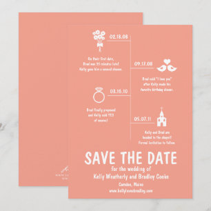 Koraal Relatie Tijdlijn Trouw Save the Date Kaart