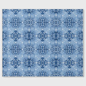 Koraal Rococo in Blauwe Indigo Cadeaupapier (Vlak)