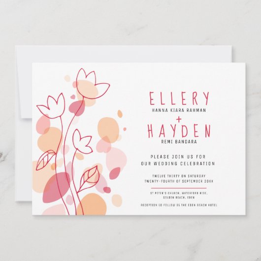 Koraal rode bloem grafische confetti bloemblaadjes kaart (Voorkant)