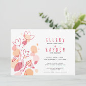 Koraal rode bloem grafische confetti bloemblaadjes kaart (Staand voorkant)