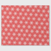 Koraal Rode en Witte Sneeuwvlokken Patroon Kerstmi Cadeaupapier (Vlak)
