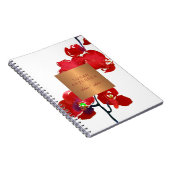 Koraal rode orchidee elegant koper metallic label notitieboek (Rechterzijde)
