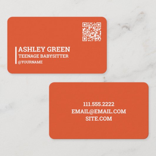 Koraal Rode QR Tiener Kinderopvang Visitekaartje (Voorkant / Achterkant)