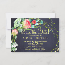 Koraal rode rozen blauwgroen marineblauw bruiloft  save the date