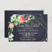 Koraal rode rozen blauwgroen marineblauw bruiloft  save the date (Voorkant / Achterkant)