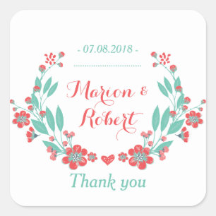 Koraal Rode Vloerbruiloft Dank je Sticker