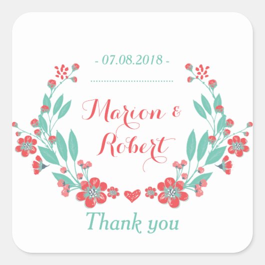 Koraal Rode Vloerbruiloft Dank je Sticker (Voorkant)