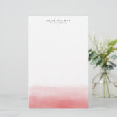 Koraal Rode Waterverf Ombre Gradient Gepersonalise Briefpapier (Staand voorkant)