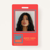 Koraal Rood Blauwgroen Geel Monogram Logo Foto Badge (Voorkant)