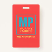 Koraal Rood Blauwgroen Geel Monogram Logo Foto Badge (Achterkant)