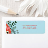 Koraal Rood Bloemen Blauw Kerstmis Adres Etiket (Insitu)