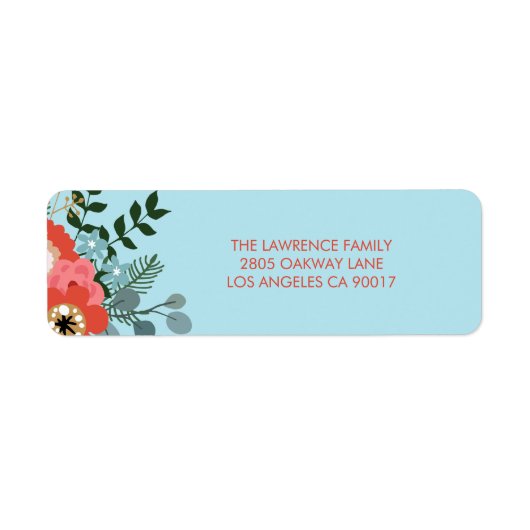 Koraal Rood Bloemen Blauw Kerstmis Adres Etiket (Voorkant)