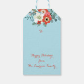 Koraal Rood Bloemen Blauw Kerstmis Cadeaulabel (Achterkant)