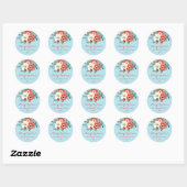 Koraal Rood Bloemen Blauw Kerstmis Ronde Sticker (Vel)