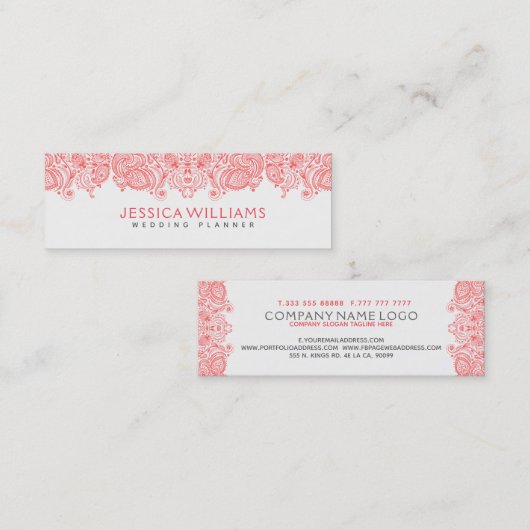 Koraal rood Bloemen Paisley Kant Mini Visitekaartje (Voorkant / Achterkant)
