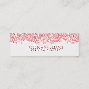 Koraal rood Bloemen Paisley Kant Mini Visitekaartje
