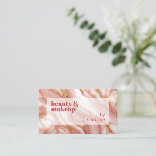 Koraal Rood Donker Perzik Roze Goud Marmer Art Pat Visitekaartje (Staand voorkant)